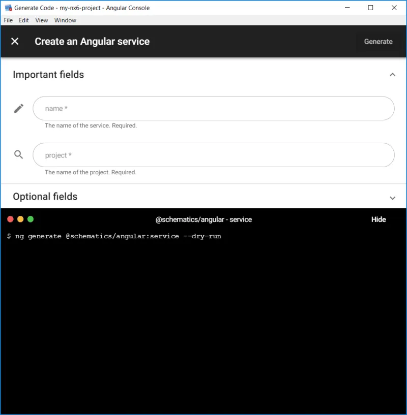 Screenshot of the original Angular Console electron app